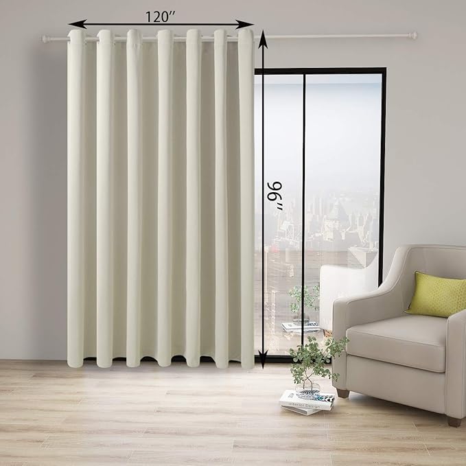 BONZER Room Divider Blackout Curtain Extra Wide Room Darkening Total Privacy Wall Noise Reducing for Living Room, 96L x 120W Inch (8L x 10W ft), 1 Panel, Cream