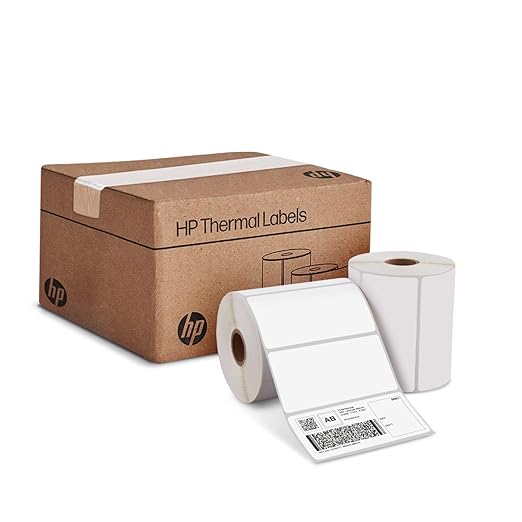 HP 4” x 2” Direct Thermal Shipping Labels, 2 Rolls, 735 Sheets per Roll, Multipurpose Thermal Labels for Personal or Business Use, Compatible with HP and Other Thermal Label Printers, White