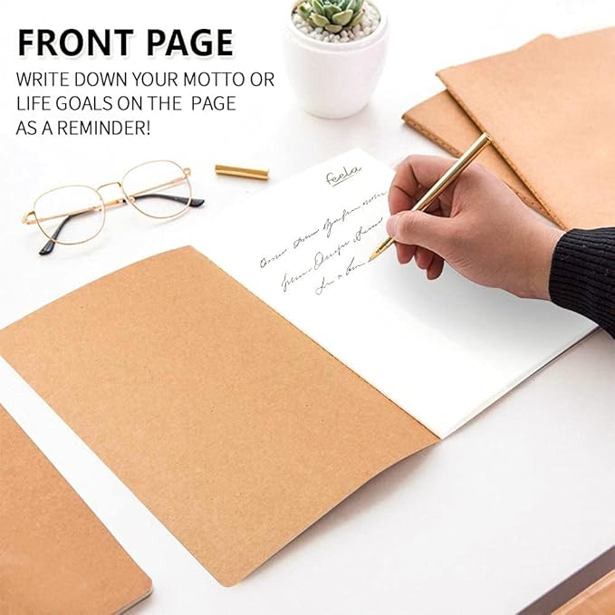 feela 8 Pack A5 Kraft Notebooks, 60 Lined Blank Pages Travel Journal Bulk, Soft Cover Notebooks for Women Girls Students, Making Plans Writing Memos Office School Supplies, 8.3 X 5.5 in