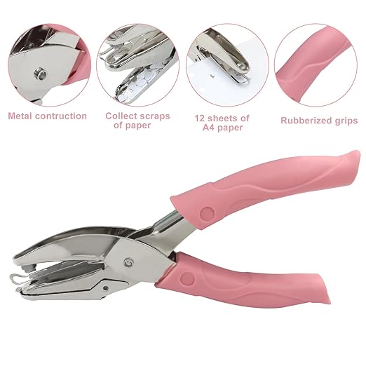 Handheld Hole Paper Punch Kit, Heart and Star Hole Punch, 1/4 Inch Metal Single Hole Puncher with Soft Grip Handle for DIY Craft, Scrapbooking, Tags, Paper Projects