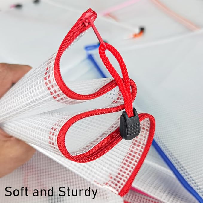 D-KINGCHY 24Pcs Zipper Storage Bags, Plastic Mesh Zippered Pouch for Organization, Waterproof Versatile Bags for Office Supplies School Travel