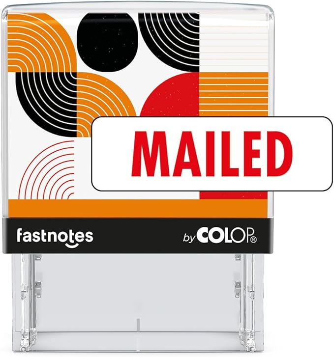 Fastnotes MAILED Self-Inking Rubber Stamp by COLOP - Great for Office Documents, Notary, Warehouse, Accounting Paperwork, Business, and Legal Documentation - Red Ink (MAILED- Red)
