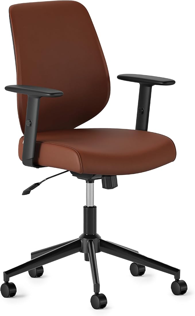Branch Daily Chair - Vegan Leather Office Chair with Swivel, Lumbar Rest, and Adjustable Armrests - Comfortable Seating for Improved Posture and Productivity - Mahogany