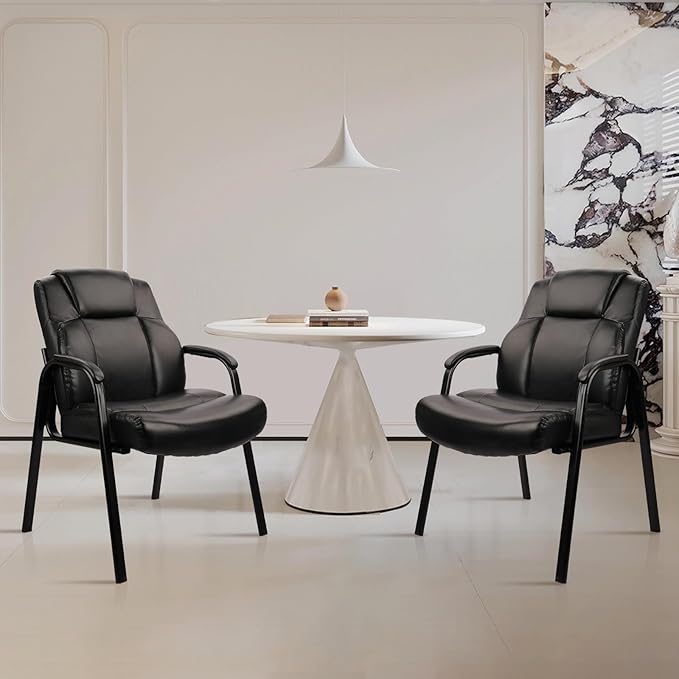 CLATINA Big & Tall 500 lb. Guest Chair, Leather Reception Chairs with Padded Arm Rest for Waiting Room Office Home and Meeting Conference-Black, 8 Pack