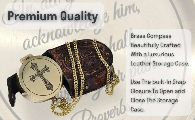 Brass Compass Engraved with Religious Scripture Verse - Ideal Gift for Son, Grandson, Daughter - Perfect for Baptism, Communion, Church and Graduation Day Present