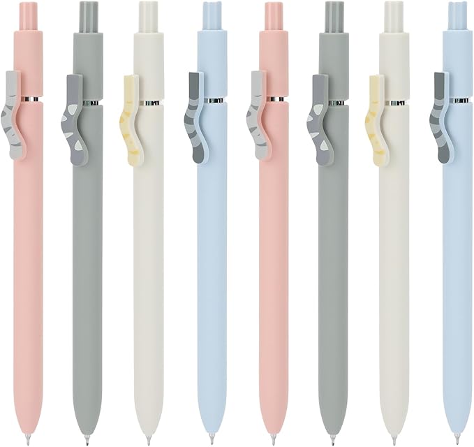 Ddaowanx Cute Cat Pens,8 Pcs 0.5mm Quick Dry Black Ink Gel Pens Fine Point Smooth Writing Pens,Cat Lover Gifts for Women Men