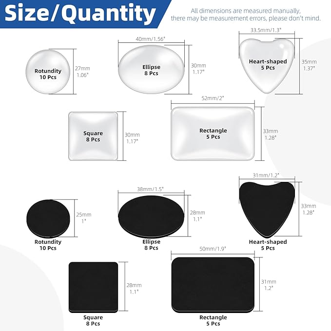 Glarks 72pcs Fridge Magnets Craft Set Round/Oval/Square/Heart/Rectangle Shape Ferrite Ceramic Magnets with Adhesive Backing and Transparent Glass Cabochons for Fridge Office Locker Whiteboard Making