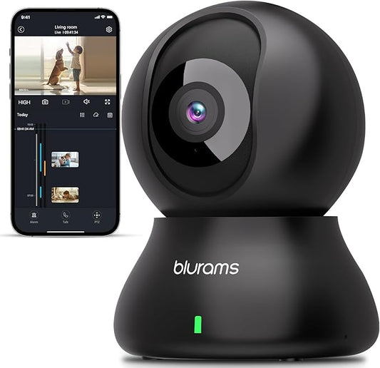 blurams Security Camera, 2K Indoor Camera 360° Pet Camera for Home Security with Phone App, Motion Tracking, 2-Way Audio, IR Night Vision, Siren, Compatible with Alexa & Google Assistant(2.4GHz ONLY)