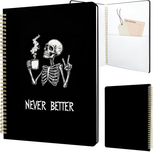 Cute Spiral Notebook journal A4 Aesthetic Pretty Design for Women Girls Kawaii with Pocket, 8.5 x 11 inch, Graph, Skeleton