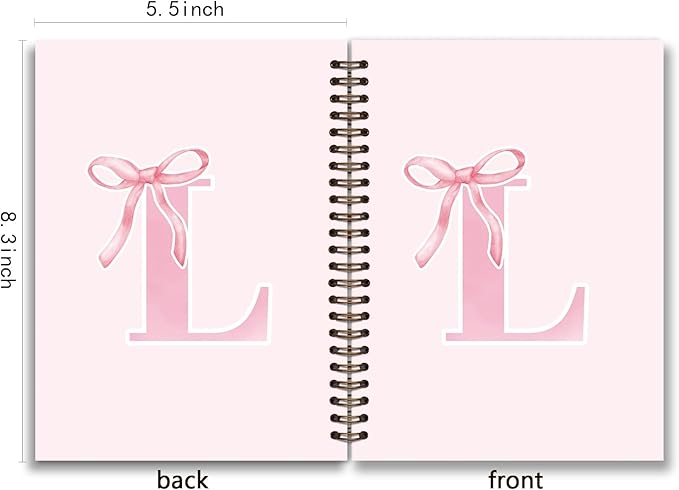 Coquette Trendy Preppy Pink Bow Spiral Notebook,Initial L Journal Personalized Teen Girl Gifts,Monogrammed Gifts for Women Teen Girl,College Ruled Hardcover Spiral Notebook 5.5 x 8.3