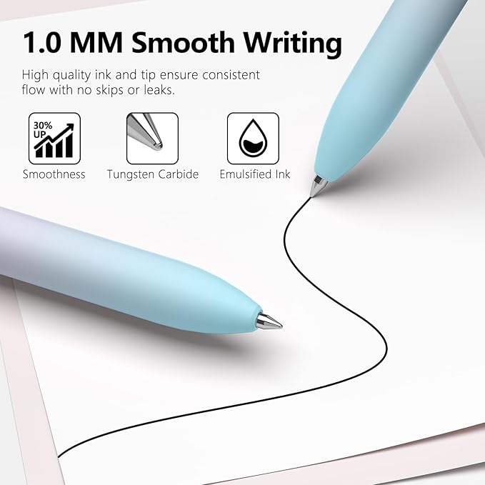 Black Ballpoint Pens, 8Pcs 1.0mm Medium Point Smooth Writing Pen, High-end Long Lasting Ball Pens for Journaling, Home, Office, Supplies, Aesthetic Gifts (Gradient-8pcs)