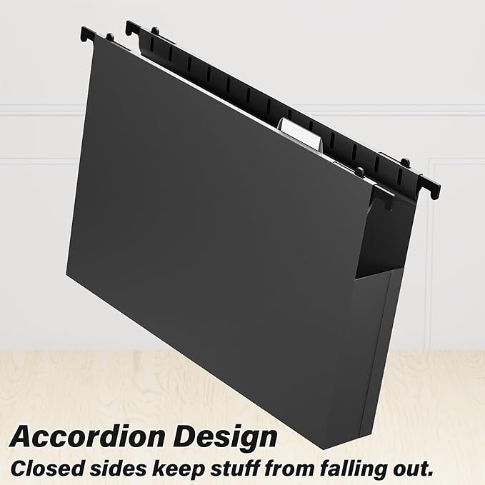 Extra Capacity Legal Plastic Hanging File Folders,2" Expanding Accordian Pocket with Black Insert Gasket,Heavy Duty for Filing Cabinet,Hard and Durable Hang Folders,Legal Size,12 Pack (Assorted Color)