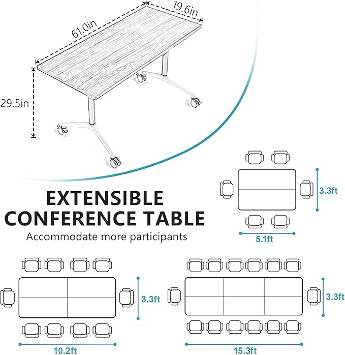 Conference Room Table, Folding Conference Tables,Thicken Grey Tabletop,Flip Top Wooden Seminar Meeting Room Table for Conference Room Offices (8, Black+White, 61.0“)