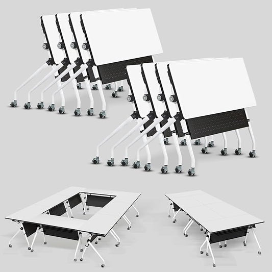 Conference Table, Folding Conference Room Tables, Mobile Training Tables with Silent Wheels, Large Rectangular Modular Seminar Table Office Computer Desks for Classroom White (8Pack L70.9in)