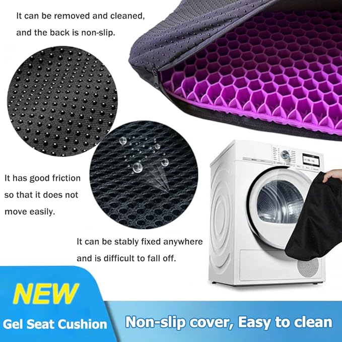 Extra Large Gel Seat Cushion, 17x17inch Double Thick Egg Gel Cushion for Pressure Pain Relief, Breathable Wheelchair Cushion Chair Pads for Car Seat Office Chair (Violet)