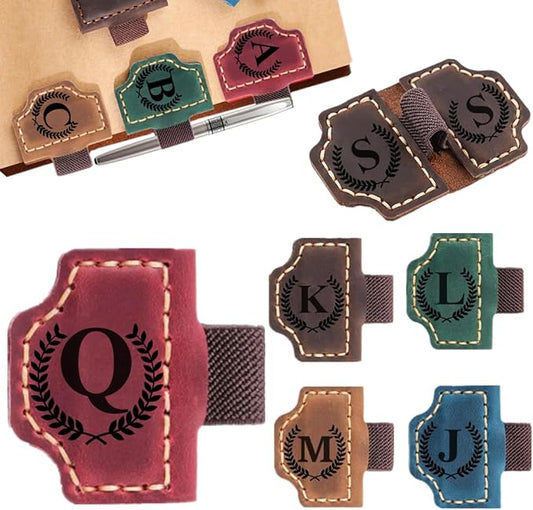 Custom Bookmark with Pen Holder with 26 Letters Personalized Magnetic Leather Book Mark, Customized Name Book Marker Clip with Initial for Men Women, Gifts for Book Lovers, Readers, (Red, Q)