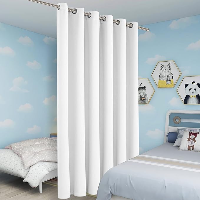 BONZER Room Divider Curtain Screen Partitions Total Privacy Wall Wide Blackout Curtains for Shared Room, 96L x 70W Inch (8L x 5.8W ft), 1 Panel, Greyish White