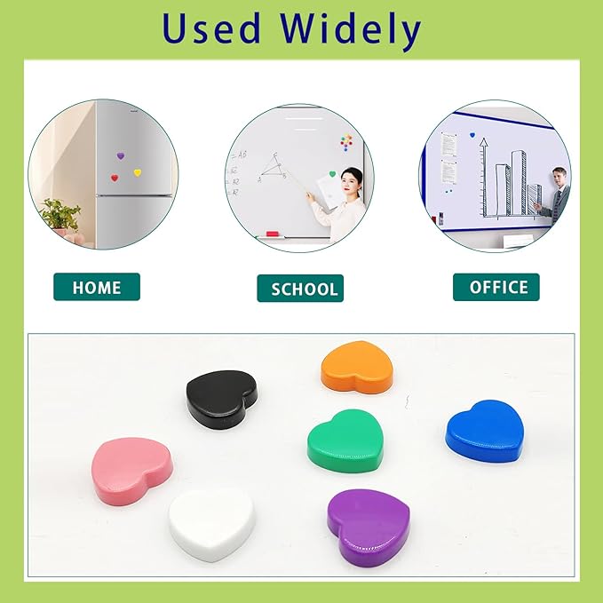 Fridge Magnets - 50 Pcs Mini Cute Magnets, Strong Heavy Duty for Whiteboard, Refrigerator, Locker, Kitchen, Office (10 Colors, Heart)