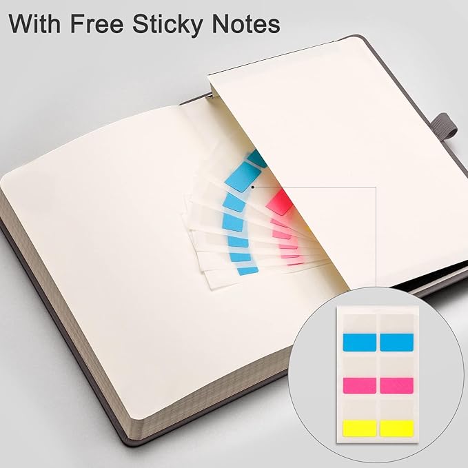 EMSHOI Graph Paper Notebook 256-Page A5 Grid Journal, PU Leather Hardcover 120gsm Thick, Bleed-Resistant Paper, Portable 5.75” x 8.38” Size for Work, Math, Engineering– Dark Grey