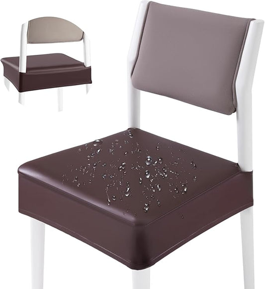 CWK Waterproof PU Leather Dining Chair Covers Set of 4-Stretchable Chair Seat Slipcovers, Removable & Washable Protector for Dining Room,Home,Office,Wedding,Rear Covers (PU-Coffee)