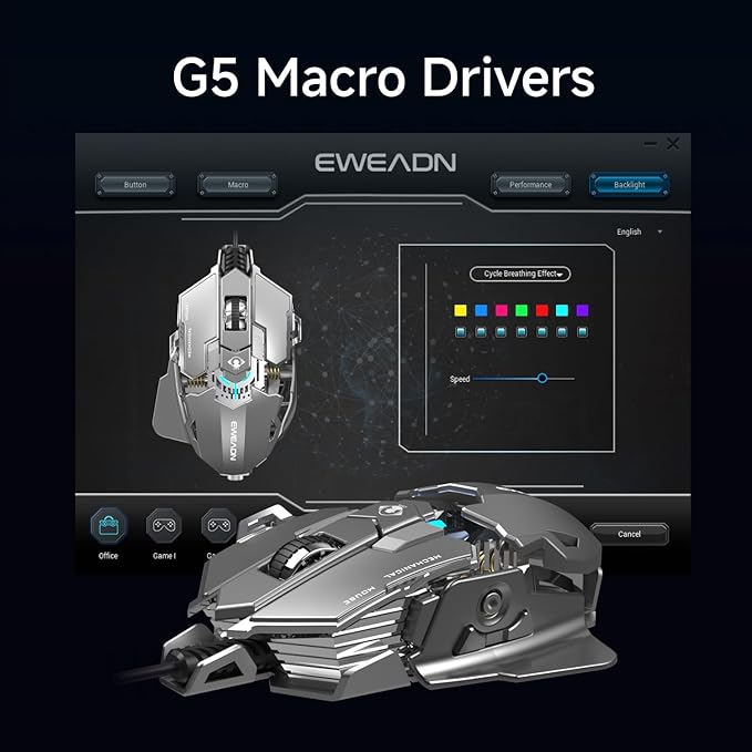EWEADN G5 Wired Gaming Mouse, Ergonomic RGB Computer Mouse, 12800 Adjustable DPI, 9 Programmable Macro Buttons with Rapid Fire Key Compatible for PC/Laptop/Windows-Grey&White
