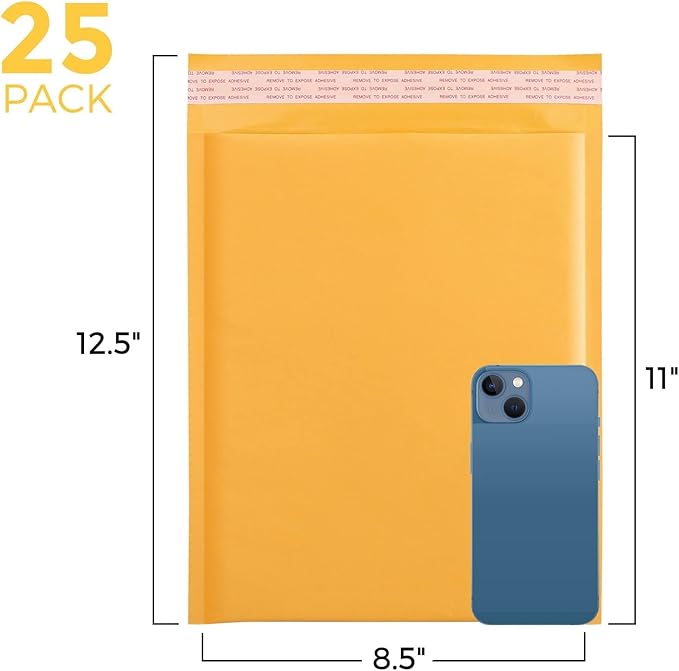 Fuxury Kraft Bubble Mailers 8.5x12 Inch 25 Pack, Strong Adhesion Padded Envelopes #2,Self Seal Bubble Envelopes, Padded Mailers,Book Mailer Packaging for Small Business,Yellow