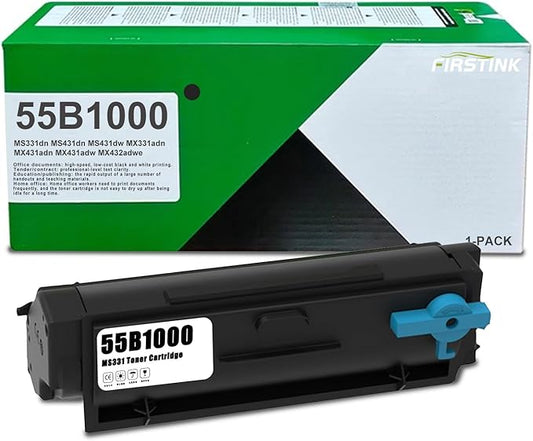 High Yield 55B1000 Black Toner Cartridge [with New Chip] MS331 Toner Replacement for MS331dn MS431dn MS431dw MX331adn MX431adn MX431adw MX432adwe Printers Toner (3,800 Pages)