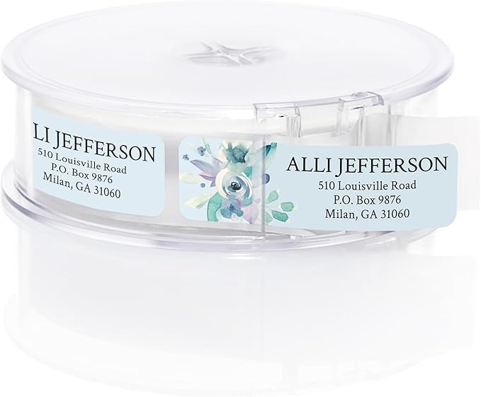Blue Watercolor Floral Rolled Address Labels / 500 Personalized Return Address Labels/Designer Address Stickers in Elegant Plastic Dispenser