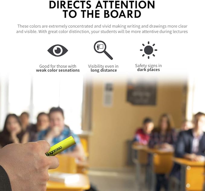 Hagoromo Fulltouch Luminous Chalk 1 Box, Non-Toxic, Dustless [72 Pcs/Yellow Green]