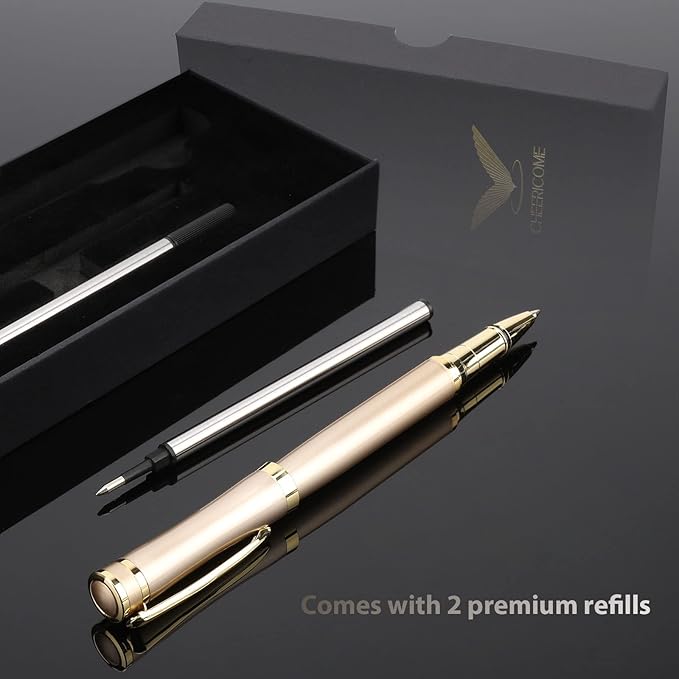 cheericome Luxury Ballpoint Pen - Professional & Executive, Perfect for Silky Smooth Writing, with Gift Box, Nice Pen for Men & Women, 2 Extra 0.5mm Black Refills - Gold