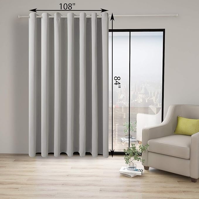 BONZER Room Divider Curtain Total Privacy Wall Wide Grommet Room Darkening Curtains for Patio Sliding Glass Door, 84L x 108W Inch (7L x 9W ft), 1 Panel, Silver