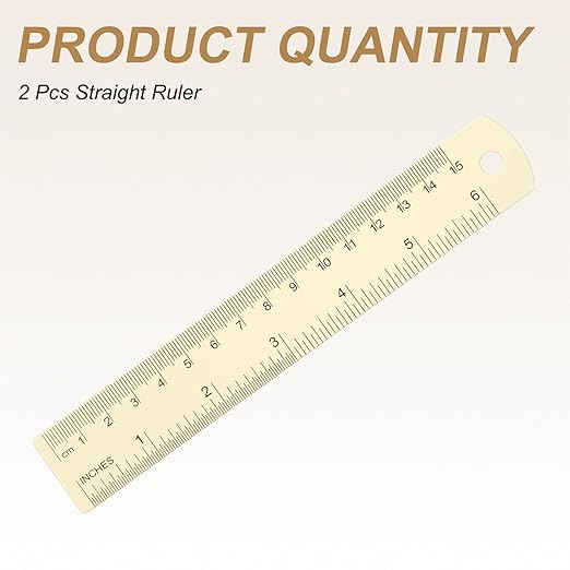 HARFINGTON 2pcs Metal Straight Ruler 15cm Metric SAE Aluminum Alloy Measuring Rulers Scale Tool with Hole for Measure Study Reading Classroom Office, White