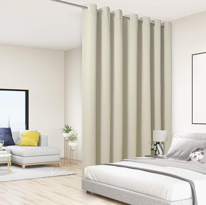 BONZER Room Divider Blackout Curtain Extra Wide Room Darkening Total Privacy Wall Noise Reducing for Apartment, Studio, 108L x 120W Inch (9L x 10W ft), 1 Panel, Cream