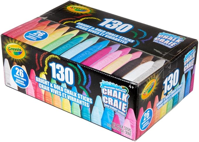 Crayola Washable Outdoor Sidewalk Chalk Collection (130ct), Bulk Anti-Roll Chalk Sticks for Kids, Classroom Recess Toys, Outdoor Toys & Activities for Kids