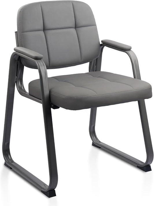 CLATINA Waiting Room Guest Chair with Bonded Leather Padded Arm Rest for Office Reception and Conference Desk Black with Sled Base Grey 1Pack