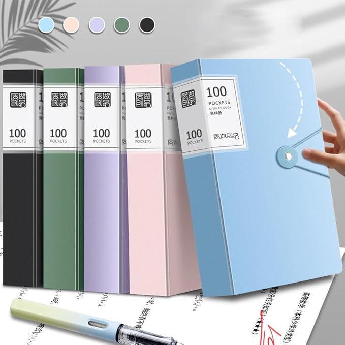 File Folder - 100 Pockets, Durable A4 Letter Size Organizer, Water-Resistant Plastic Dividers, Home/Office/School Document Holder (Purple)