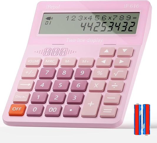 Calculators Desktop, Desk Calculator with Large 2 Line Display, Talking Basic Calculator with big Button & Adjustable Volume, 4 Function Calculators for Business, Students,School Office Supplies(Pink)