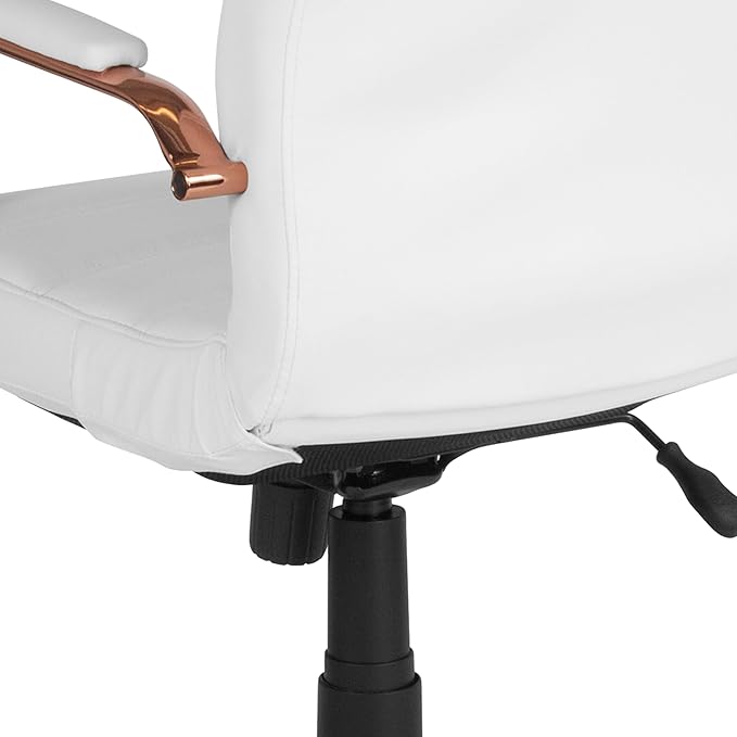 Flash Furniture Whitney Mid-Back Swivel LeatherSoft Desk Chair with Padded Seat and Armrests, Adjustable Height Padded LeatherSoft Office Chair, White/Rose Gold
