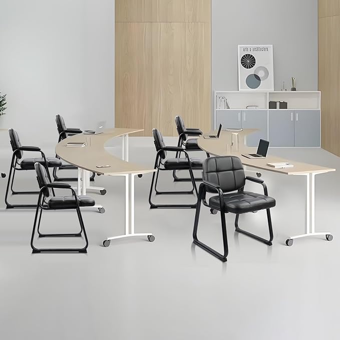 CLATINA Waiting Room Guest Chair with Bonded Leather Padded Arm Rest for Office Reception and Conference Desk Black with Sled Base 2 Pack