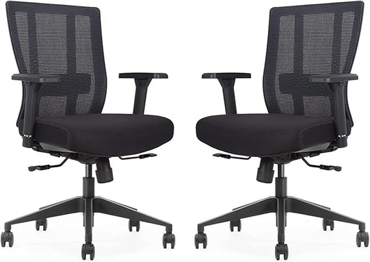 Bitchair Ergonomic Mesh Conference Room Chair - Adjustable Lumbar Support Computer Desk Chair with Height Adjustable Arms - Seat Depth Adjustable Office Chair - (Black) (Pack of 2)