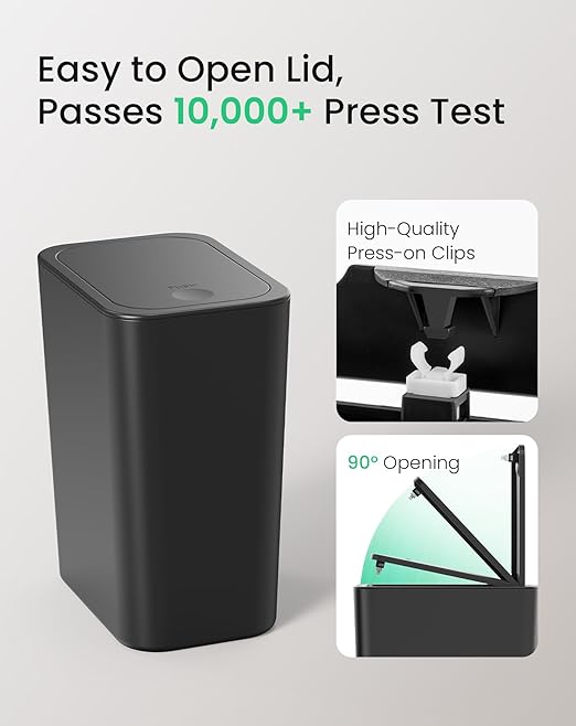 Cesun Bathroom Trash Can with Lid, 2 Pack 2.6 Gallon Small Black Garbage Can, Press Top Lid Trash Bin, Dog Proof Trash Cans Plastic Waste Basket for Bedroom Toilet Office