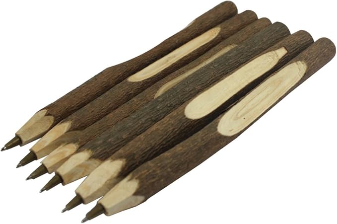 Handmade Wooden Ballpoint Pen Creative Original Ecological Wood Pen Long Style (about 6.7 inches, 17 cm) - 6 pcs