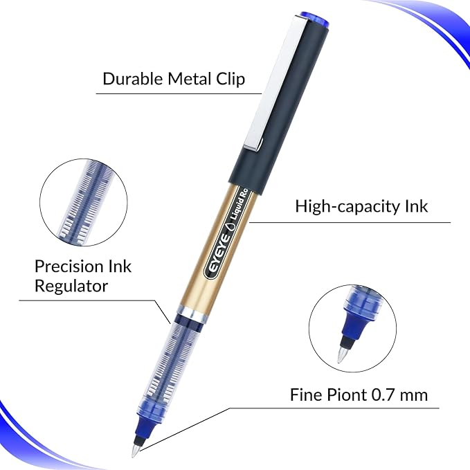 EYEYE Rollerball Pens 6 Black 6 Blue 0.7mm Medium Point, Quick Dry Liquid Ink Smooth Writing Pens for Journaling, Office, School, Note Taking Supplies