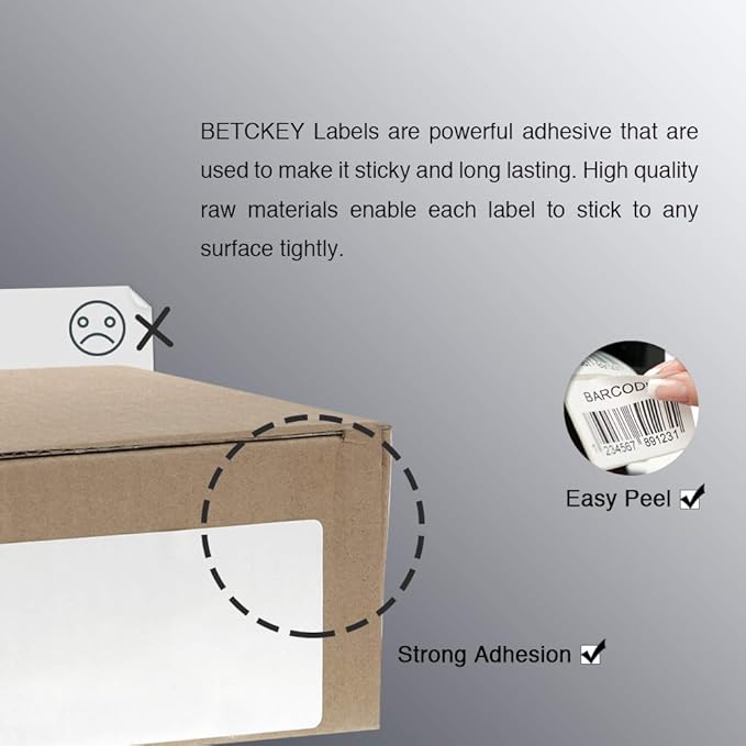 BETCKEY - 3" x 1.5" (76 mm x 38 mm) Barcode Shipping & Address Labels Compatible with Zebra & Rollo Label Printer,Premium Adhesive & Perforated [2 Rolls, 1900 Labels]