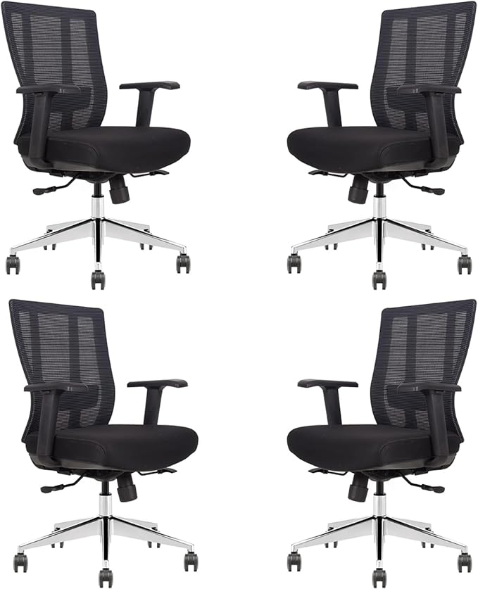 Ergonomic Conference Room Chair Mesh Back with Seat Slide - Adjustable Lumbar Support Computer Desk Chair with Height Adjustable Arms - 5-Star Polished Aluminum Base (Pack of 4)