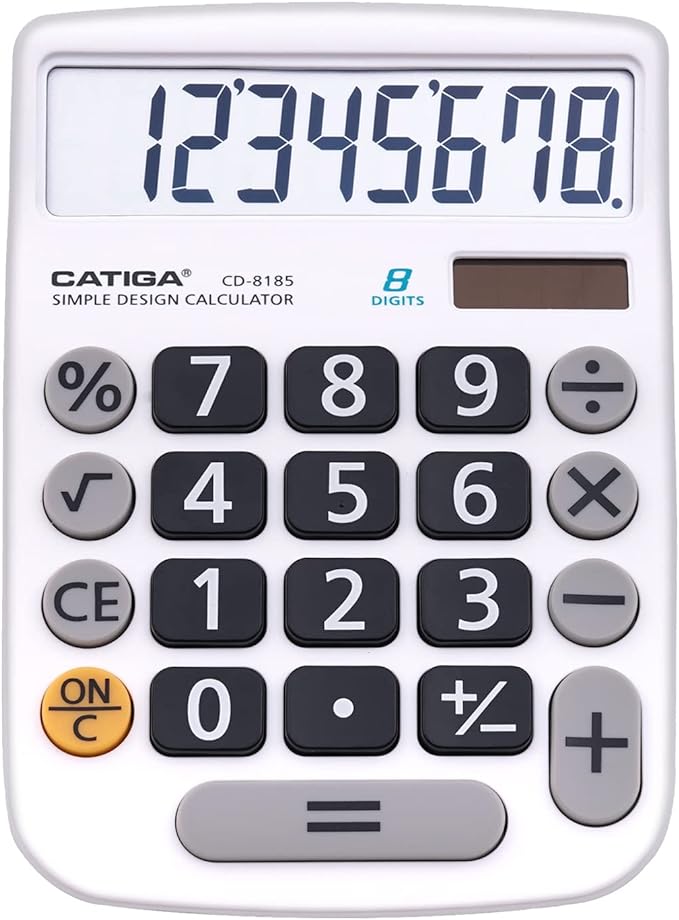 CATIGA Desktop Calculator 8 Digit with Solar Power and Easy to Read LCD Display, Big Buttons, for Home, Office, School, Class and Business, 4 Function Small Basic Calculators for Desk, CD-8185