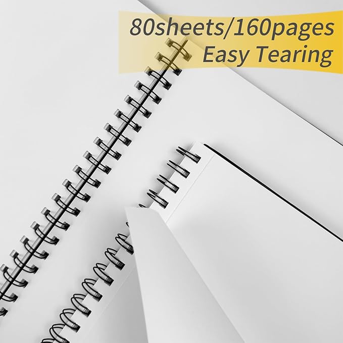 Blank Spiral Notebook, 8.5" x 11" Hardcover Sketch Book, 4 Pack Large Blank Journal for Drawing, A4 Black Unlined Journals for Women Men Office School Home