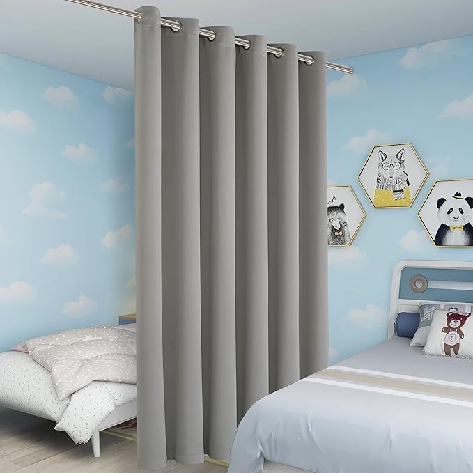 BONZER Room Divider Curtain Total Privacy Wall Wide Grommet Room Darkening Curtains for Patio Sliding Glass Door, 96L x 70W Inch (8L x 5.8W ft), 1 Panel, Silver