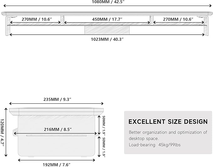 Fenge Acrylic Monitor Stand Riser, 42.5 Inches Dual Monitor Stand with Metal Storage, 2 Tier Acrylic Computer Riser for Desk, Clear Laptop Stand for PC, Laptop, Printer, TV, Black
