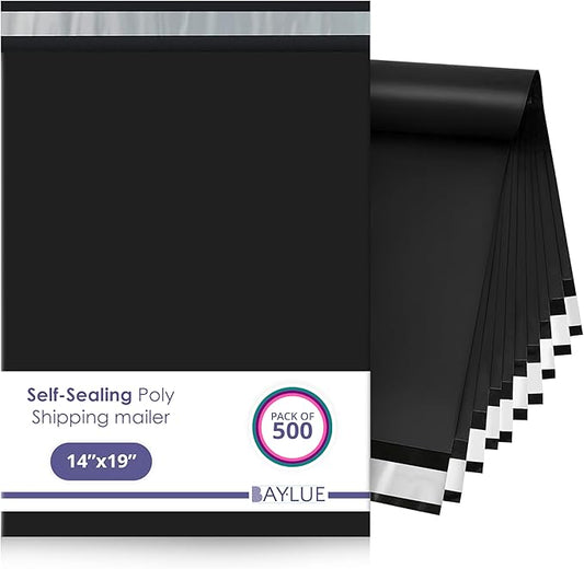 Black Large Poly Mailers 14.5x19 Inch | Strong Adhesive Self-Seal Mailer Bag | Tear, Tamper, Water Resistant Shipping Envelopes | Thick Strong polymailer Bags | Clothing Shipping Bags | 500 Pcs Bulk